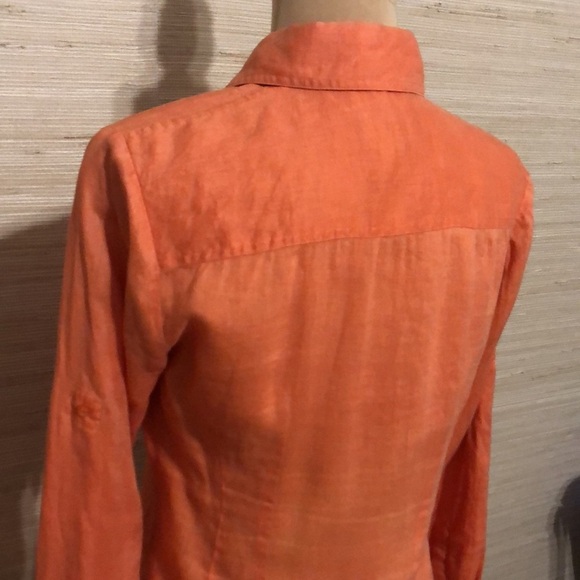 INC International Concepts Women's Orange Button-Down Long Sleeve Linen Shirt 2 - Picture 11 of 12